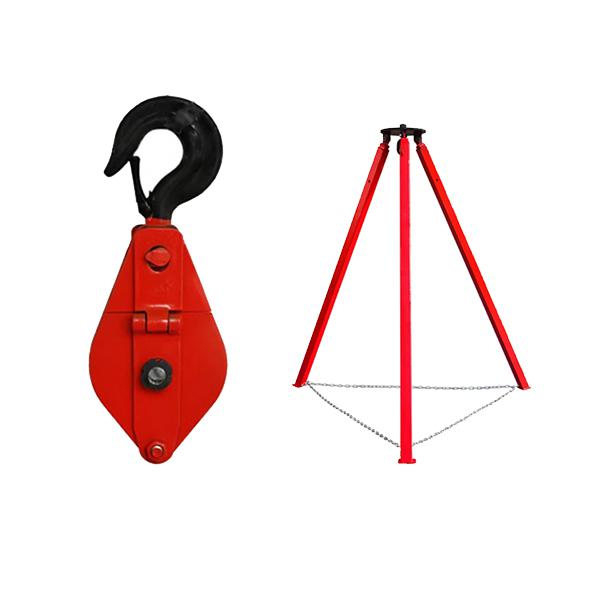 起重三腳架也可以配合起重滑車進行吊裝重物